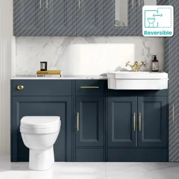 Monaco Inky Blue Vanity Traditional Basin Marble Top and Seattle Toilet 1500mm - Knurled Handles