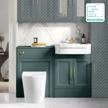 Monaco Midnight Green Vanity Traditional Basin and Boston Toilet 1200mm - Brass Knurled Handles
