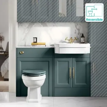 Monaco Midnight Green Vanity Traditional Basin Marble Top & Hudson Toilet 1200mm - Knurled Handles
