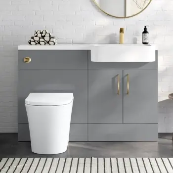 Harper Stone Grey Vanity Basin and Tucson Toilet 1200mm - Brushed Brass Accents - Right Handed