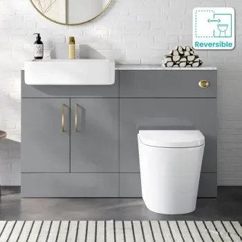 Harper Stone Grey Vanity Basin with Marble Top & Boston Toilet 1200mm - Brushed Brass Accents