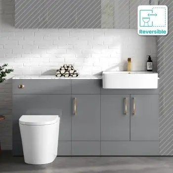 Harper Stone Grey Vanity Basin with Marble Top & Boston Toilet 1500mm - Brushed Brass Accents