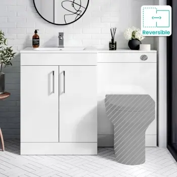 Mersey Gloss White Basin Vanity and Back To Wall Unit 1100mm -Excludes Toilet