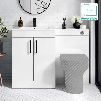 Mersey Gloss White Basin Vanity and Back To Wall Unit 1100mm (Excludes Toilet) - Black Accents