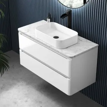 Corsica Gloss White Vanity Drawer with Marble Top & Marin Basin 1000mm