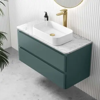 Corsica Midnight Green Vanity Drawer with Marble Top & Marin Basin 1000mm