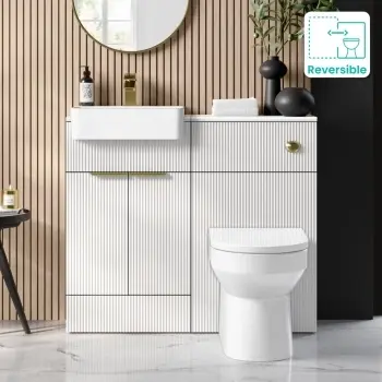 Sicily Fluted Coastal White Combination Vanity Basin and Miami Toilet 1000mm - Brushed Brass Accents