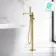 Ennis Brushed Brass Freestanding Bath Shower Mixer Tap with Knurled Detailing