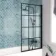 Oakham Space Saving Shower Bath 1700 & 6mm Easy Clean Matt Black Grid Bath Screen - Right Handed