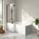 Brixton L Shaped 1700 Shower Bath with Front Panel & 6mm Matt Black Folding Bath Screen - Left