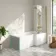 Brixton L Shaped 1700 Shower Bath with Front Panel & 6mm Brushed Brass Folding Bath Screen - Right