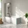 Brixton L Shaped 1600 Shower Bath with Front Panel & 6mm Matt Black Framed Bath Screen - Left