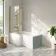 Brixton L Shaped 1600 Shower Bath with Front Panel & 6mm Brushed Brass Framed Bath Screen - Left