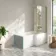 Brixton L Shaped 1600 Shower Bath with Front Panel & 6mm Brushed Brass Framed Bath Screen - Right