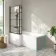 Brixton L Shaped 1700 Shower Bath with Front Panel & 6mm Matt Black Grid Bath Screen - Left
