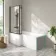 Brixton L Shaped 1700 Shower Bath with Front Panel & 6mm Matt Black Framed Bath Screen - Left