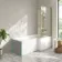 Brixton L Shaped 1700 Shower Bath with Front Panel & 6mm Brushed Brass Framed Bath Screen - Right