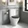Kansas Traditional Rimless Close Coupled Toilet With Graphite Grey Wooden Seat Brushed Brass Hinges