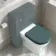 Kansas Traditional Rimless Back To Wall Toilet With Midnight Green Wooden Seat Brushed Brass Hinges