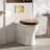 Alma Traditional Rimless Back To Wall Toilet With Oak Effect Soft Close Seat - Brushed Brass Hinges