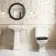 Enid Traditional Close Coupled Toilet With Gloss Black Wooden Seat & Pedestal Basin Double Tap Hole