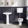Hudson Traditional Low-Level Toilet With Cashmere Pink Seat & Pedestal Basin - Double Tap Hole