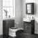 Graphite Grey Mirror Cabinet 700x500mm - Brushed Brass Accents