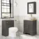 Lucia Graphite Grey Vanity with Oak Effect Top & Oval Counter Top Basin 640mm - Brass Accents