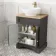 Lucia Graphite Grey Vanity with Oak Effect Top & Oval Counter Top Basin 640mm - Brass Accents
