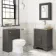 Lucia Graphite Grey Vanity with Oak Effect Top & Curved Counter Top Basin 640mm - Brass Accents