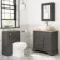 Lucia Graphite Grey Vanity with Oak Effect Top & Oval Counter Top Basin 840mm - Brass Accents
