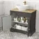 Lucia Graphite Grey Vanity with Oak Effect Top & Oval Counter Top Basin 840mm - Brass Accents
