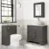 Lucia Graphite Grey Vanity with Marble Top & Oval Counter Top Basin 840mm - Brushed Brass Accents