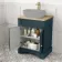 Lucia Inky Blue Cabinet with Oak Effect Top 640mm (Excludes Counter Top Basin) - Brass Accents