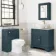 Lucia Inky Blue Vanity with Marble Top & Round Counter Top Basin 840mm - Brushed Brass Accents
