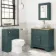 Lucia Midnight Green Vanity with Oak Effect Top & Round Counter Top Basin 840mm - Brass Accents