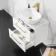 Elba Gloss White Wall Hung Vanity Marble Top & Curved Counter Top Basin 600mm - Brass Accents