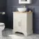 Lucia Chalk White Vanity with Oak Effect Top & Round Counter Top Basin 640mm - Brass Knurled Handles