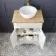 Lucia Chalk White Vanity with Oak Effect Top & Round Counter Top Basin 640mm - Brass Knurled Handles