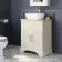 Lucia Chalk White Vanity with Oak Effect Top & Curved Counter Top Basin 640mm - Knurled Handles