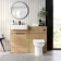 Sicily Fluted Country Oak Vanity with Semi Recessed Basin 600mm - Black Accents