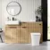 Sicily Fluted Country Oak Vanity Basin with Marble Top & Houston Toilet 1500mm - Black Accents