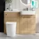 Sicily Fluted Country Oak Vanity Basin and Utah Comfort Height Toilet 1200mm Chrome Handles - Right