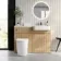Sicily Fluted Country Oak Vanity Basin and Utah Comfort Height Toilet 1200mm Chrome Handles - Right