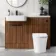 Sicily Fluted Black Walnut Vanity Basin and Tucson Toilet 1200mm - Black Accents - Left Handed