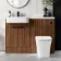 Sicily Fluted Black Walnut Vanity Basin and Houston Toilet 1200mm - Black Accents - Left Handed