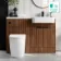 Sicily Fluted Black Walnut Vanity Basin and Utah Comfort Height Toilet 1200mm Black Accents - Right