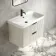 Cadiz Fluted Linen White Wall Hung Basin Drawer Vanity 800mm - Black Accents
