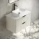 Cadiz Fluted Linen White Wall Hung Drawer Vanity with Marble Top & Marin Basin 800mm - Black Accents