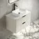 Cadiz Fluted Linen White Wall Hung Drawer Vanity with Marble Top & Reno Basin 800mm - Black Accents